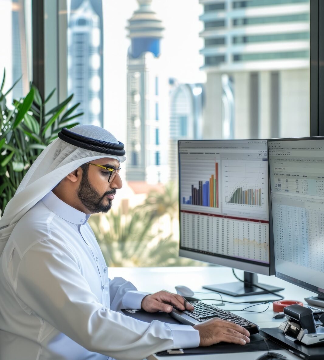 Company licensing consultant reviewing data