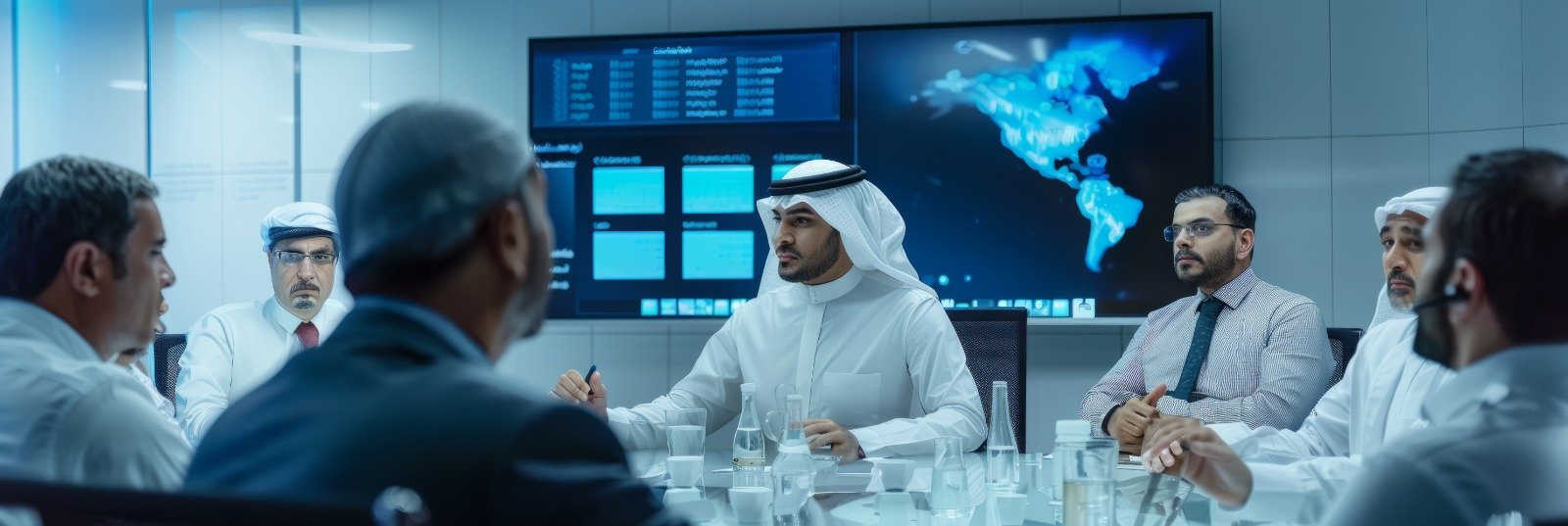 Corporate meeting with data screen